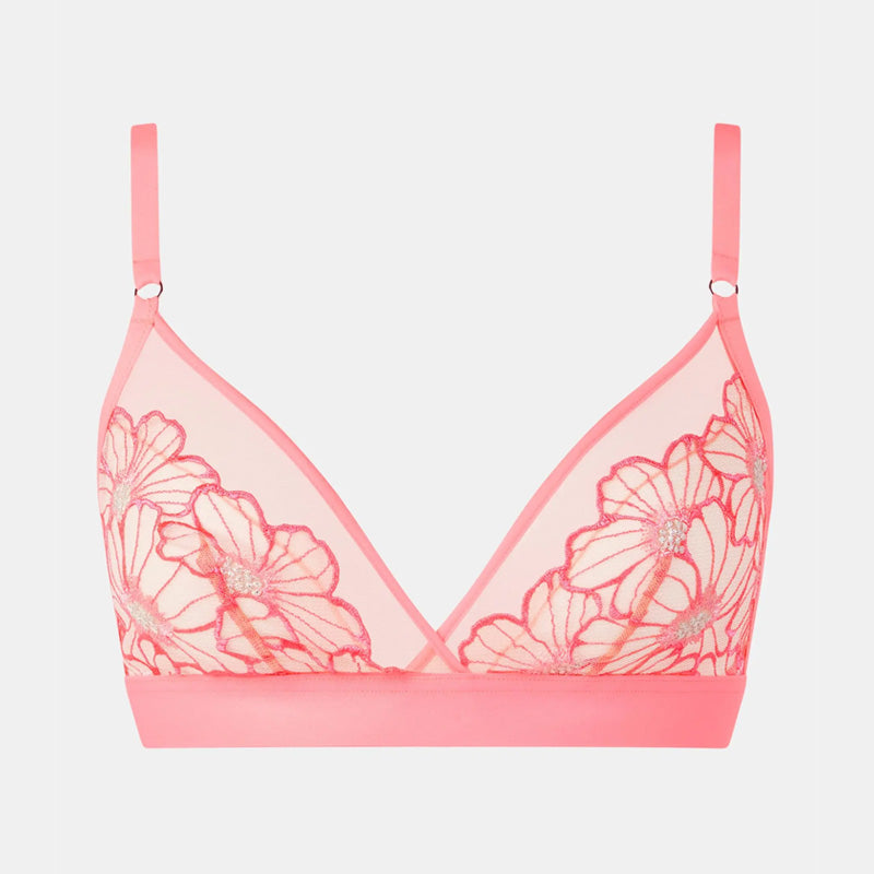 Blumen-Stickerei Bralette ohne Bügel von Chantelle Pulp aus der Dessous-Serie Lush in Farbe Bubblegum (orange-pink) - Produktansicht