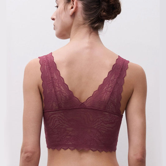 Rotbraunes Bralette aus Spitze ohne Bügel aus der Serie Floral Touch von Chantelle- Rückansicht