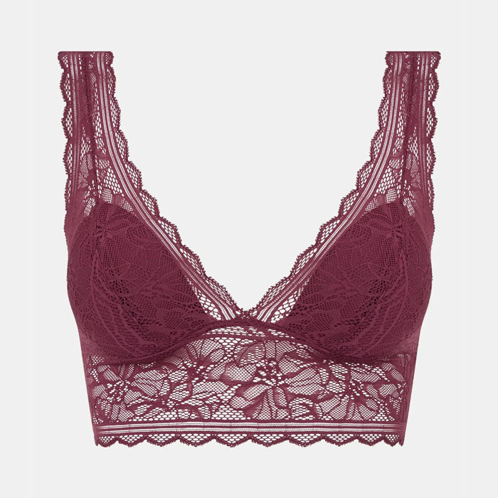 Rotbraunes Bralette aus Spitze ohne Bügel aus der Serie Floral Touch von Chantelle- Produkansicht
