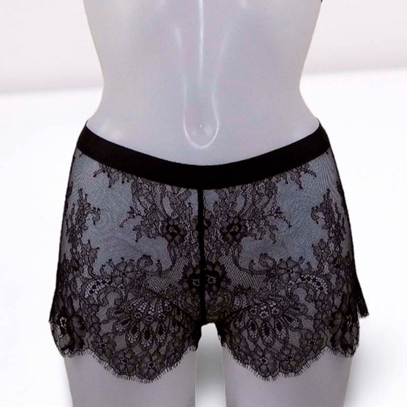 Hochwertiger Boxer Short aus transparenter schwarzer Spitze von fishbelly Lingerie handmade in Berlin