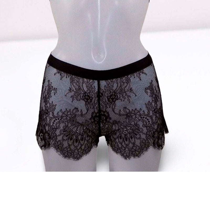 Hochwertiger Boxer Short aus transparenter schwarzer Spitze von fishbelly Lingerie handmade in Berlin