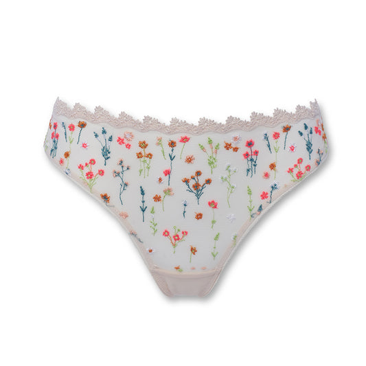 Floral bestickter Brazilian-String in ivory aus der Kollektion Boogie Wonderland von Huit Lingerie Produktansicht - Vorderteil