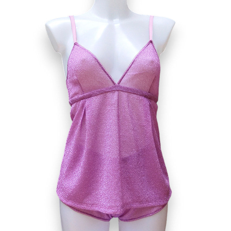 Glitzendes Camisole in pink mit Lurex von fishbelly Lingerie handmade in Berlin