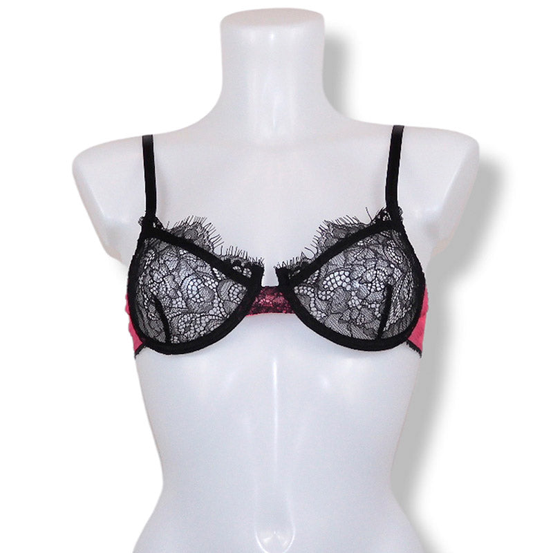 Schwarz/pinker Spitzen-Bügel-BH von fishbelly Lingerie handmade in Berlin