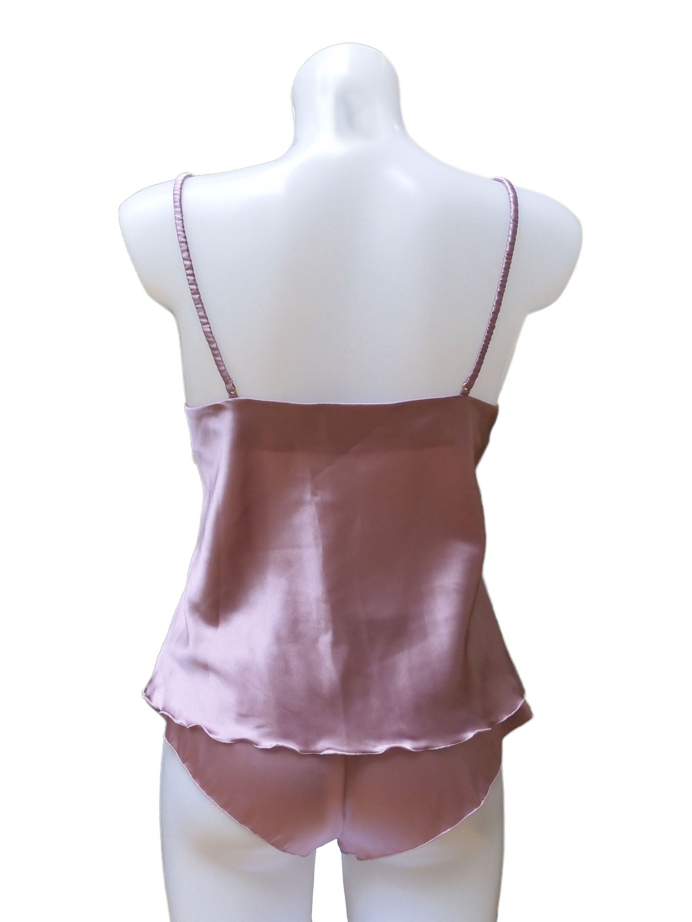 Elegantes Camisole aus Seide mit passendem Boxer Short  in Farbe rosenholz Rückansicht von fishbelly Lingerie Berlin - handmade 