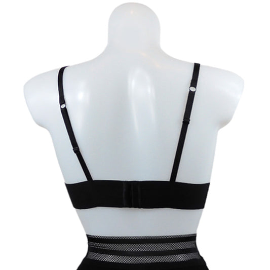 Schwarzes Bralette mit Kontrasten aus blickdichtem und transparentem Material sowie verführerischen Cut-out-Details von fishbelly Lingerie handmade in Berlin - Rückansicht