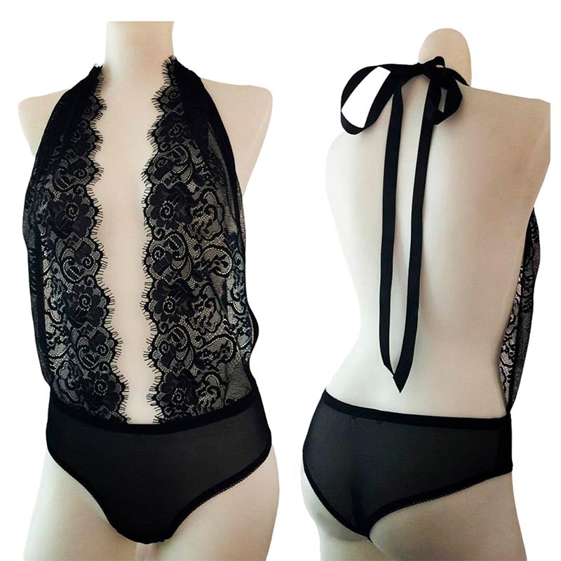 Schwarzer Bodysuit aus Spitze und Mesh | fishbelly handmade Lingerie