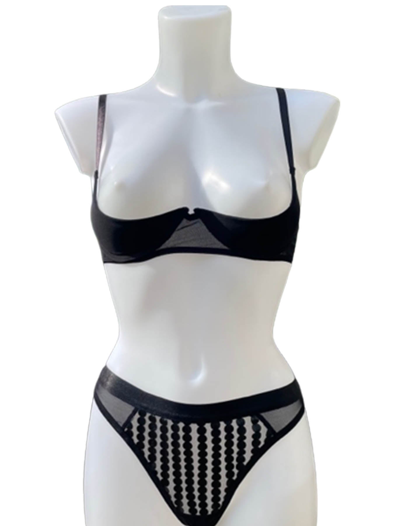 Schwarze BH-Hebe 1/4 Cup  mit passendem String| fishbelly handmade Lingerie