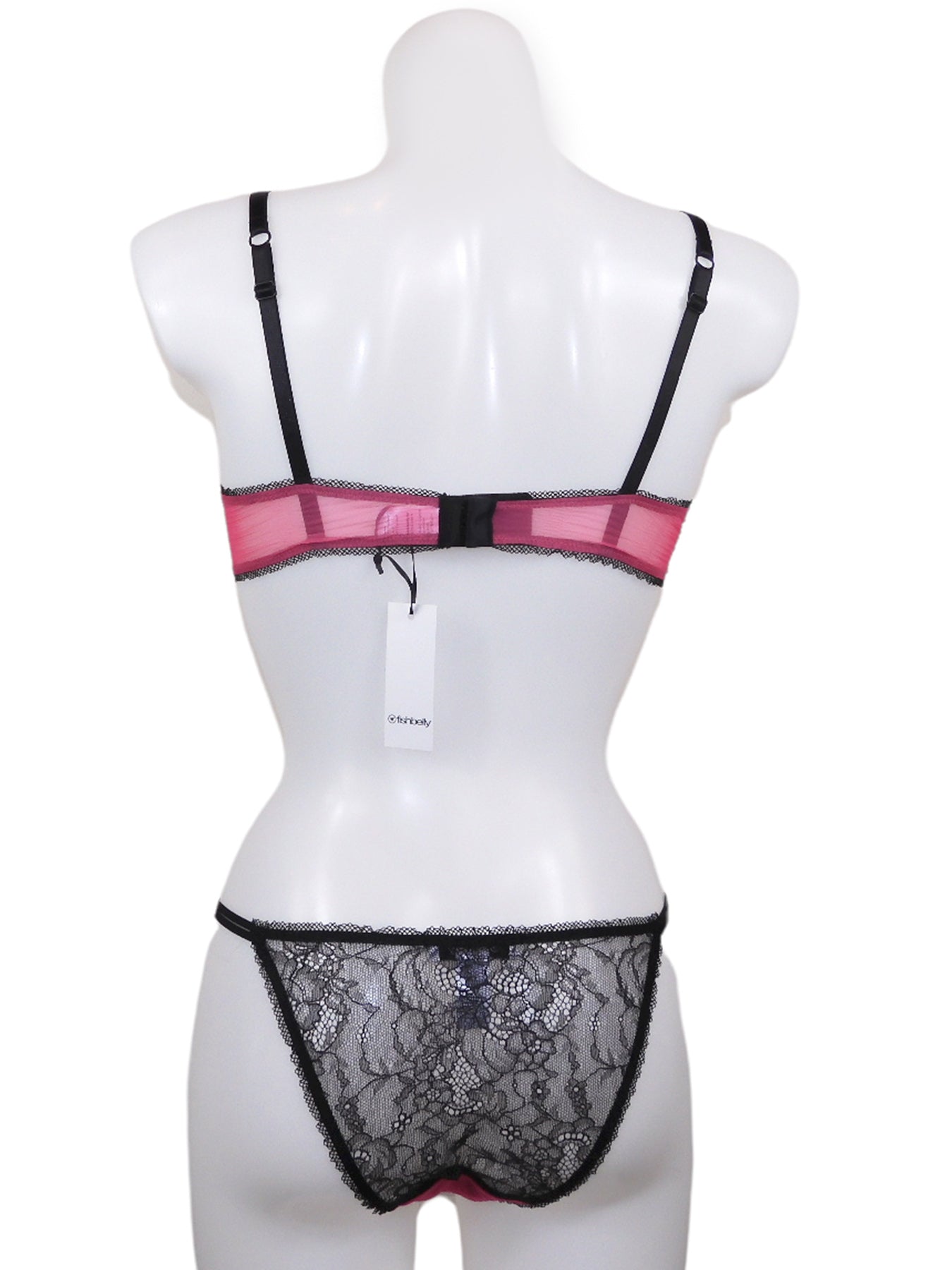 Schwarz/pinker Spitzen-Bügel-BH Rückansicht von fishbelly Lingerie handmade