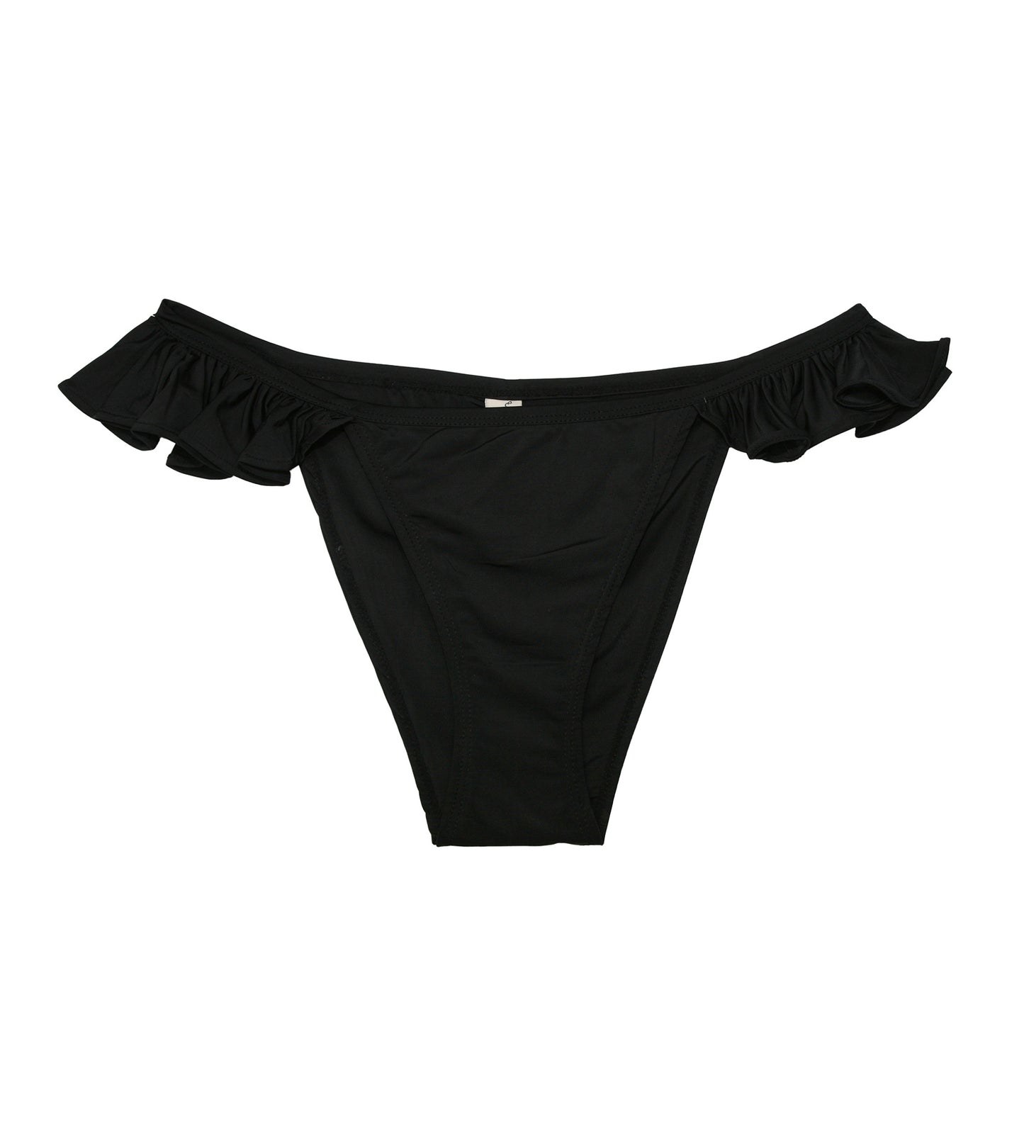 Rita Bikini Slip von Underprotection aus schwarzem recyceltem Polyester mit Rüschen für einen femininen Look  