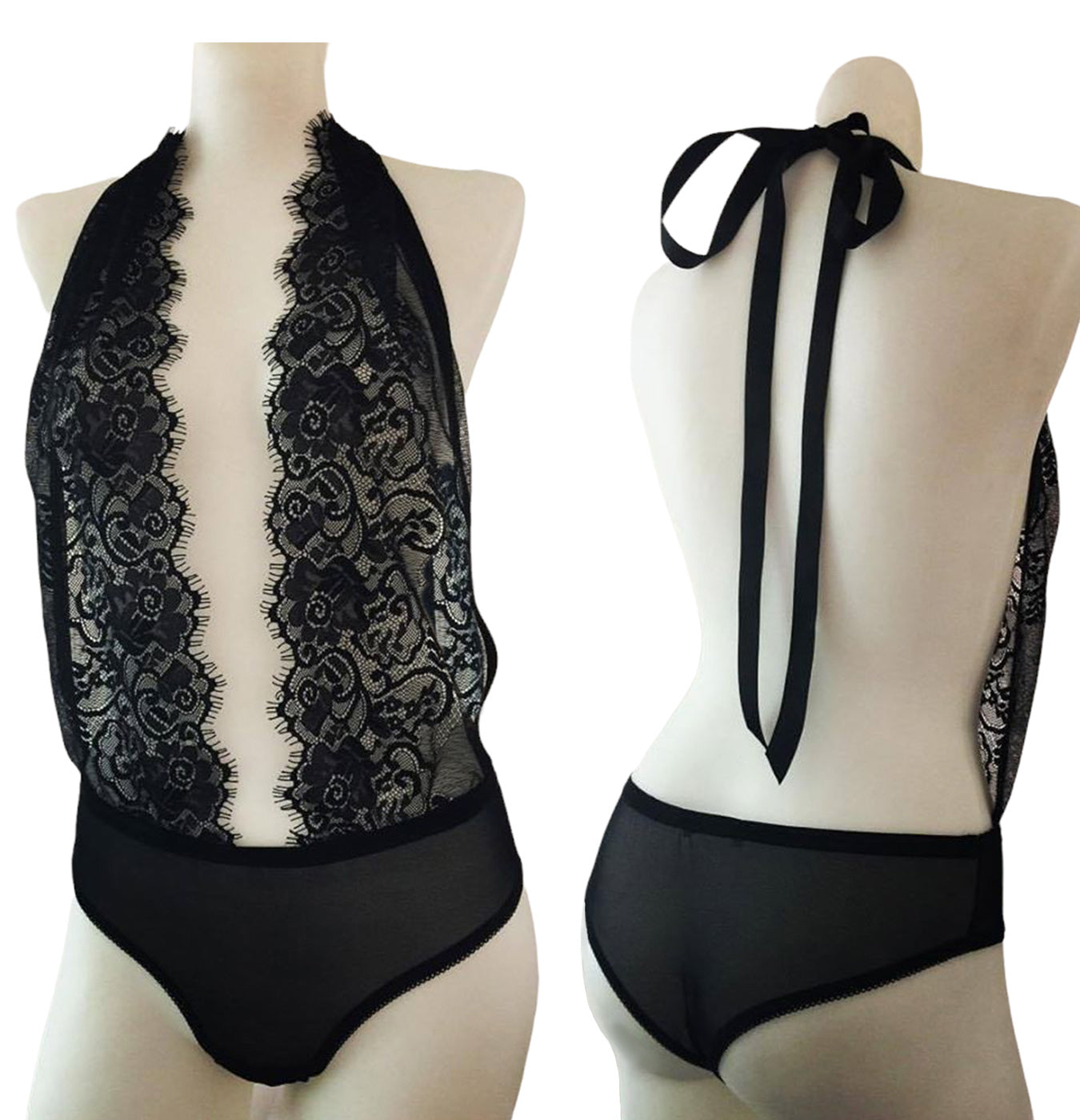 Schwarzer Bodysuit aus Spitze und Mesh | fishbelly handmade Lingerie