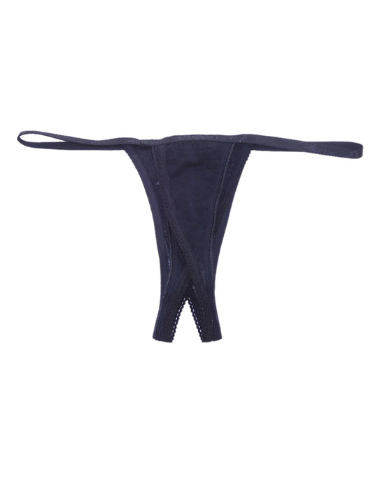 Schwarzer offener Wickelstring ouvert Rückansicht- fishbelly Lingerie handmade in Berlin