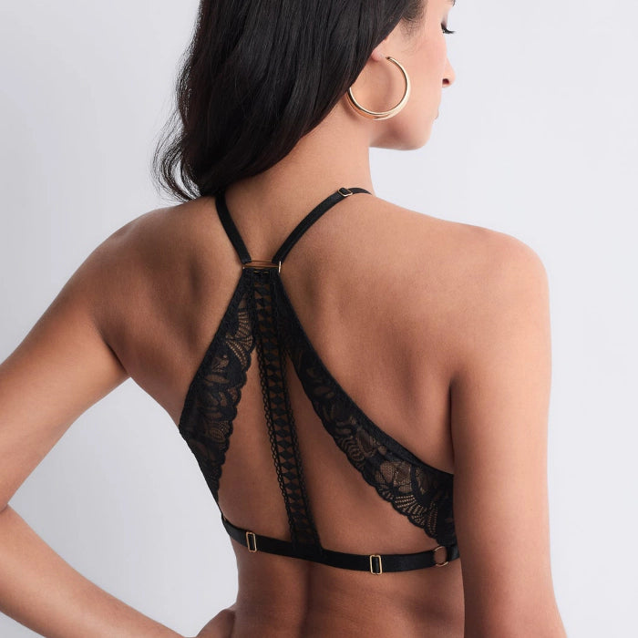 Schwarzes Bralette aus Spitze mit tiefem Ausschnitt aus der Serie "After Hours" von Aubade Paris, Rückansicht