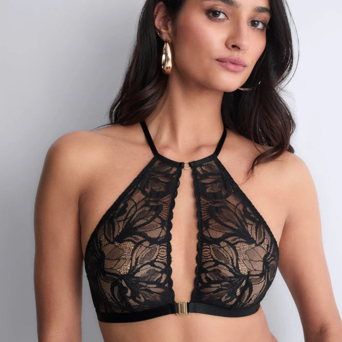 Schwarzes Bralette aus Spitze mit tiefem Ausschnitt aus der Serie "After Hours" von Aubade Paris, Rückansicht