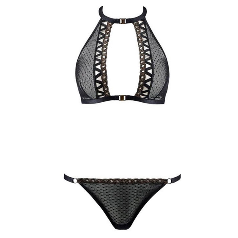 Aubade Dessous Set Unchain Me UP bestehend aus Bralette und Tanga-Slip in Farbe Golden Black - Produktansicht