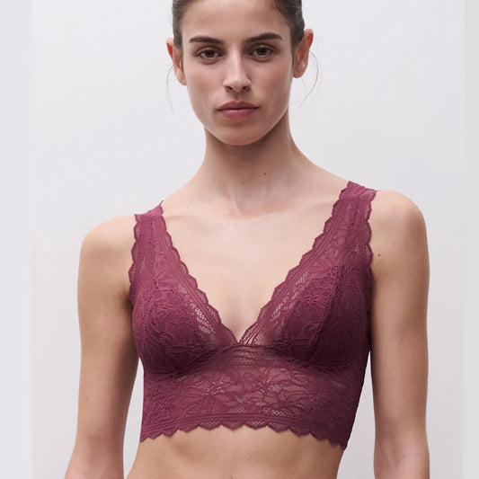 Rotbraunes Bralette aus Spitze ohne Bügel aus der Serie Floral Touch von Chantelle- vordere Ansicht