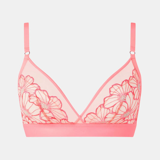 Blumen-Stickerei Bralette ohne Bügel von Chantelle Pulp aus der Dessous-Serie Lush in Farbe Bubblegum (orange-pink) - Produktansicht