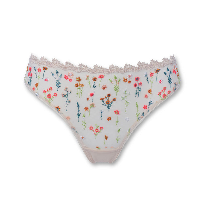Floral bestickter Brazilian-String in ivory aus der Kollektion Boogie Wonderland von Huit Lingerie Produktansicht - Vorderteil