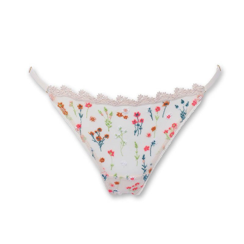 Floral bestickter Tanga-String in ivory aus der Kollektion Boogie Wonderland von Huit Lingerie Produktansicht - Vorderteil