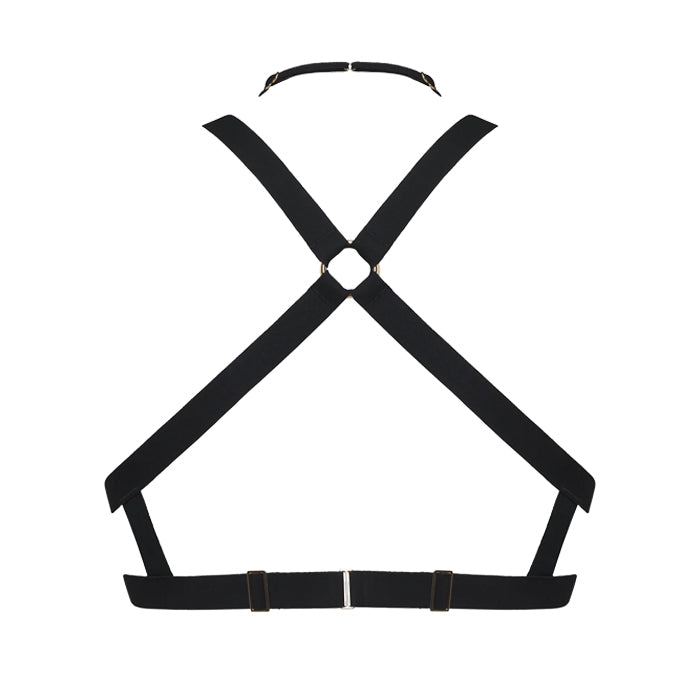 Bralette Cypher von Marlies Dekkers in Schwarz – Rückansicht mit verstellbaren Riemendetails und grafischem Design