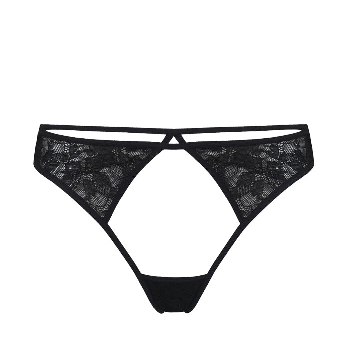 String Cypher von Marlies Dekkers in Schwarz – Vorderansicht aus transparenter Spitze mit Cut-out-Detail