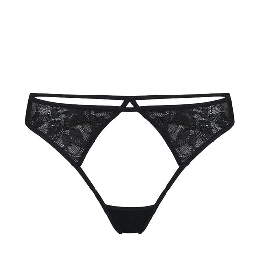 String Cypher von Marlies Dekkers in Schwarz – Vorderansicht aus transparenter Spitze mit Cut-out-Detail