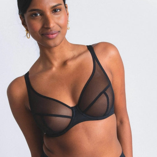 Maison Lejaby Nufit+ Transparenter unwattierter Bügel-BH in schwarz für große Cups und Körbchengrößen -Vorderansicht