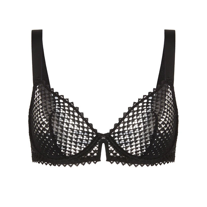 Schwarzer Bügel-BH aus grafischer Spitze von Simone Perele aus der Dessous-Serie Cassandre -Produktansicht