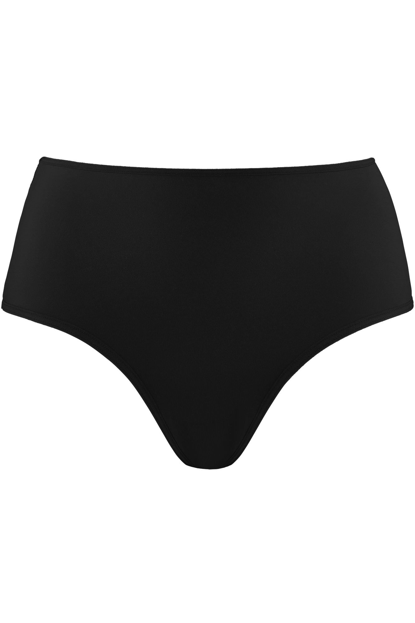 Schwarzer High-Waist-Slip mit hoch geschnittener Taille und sexy Rückansicht - Dame de Paris - Marlies Dekkers - Detail Vorderansicht