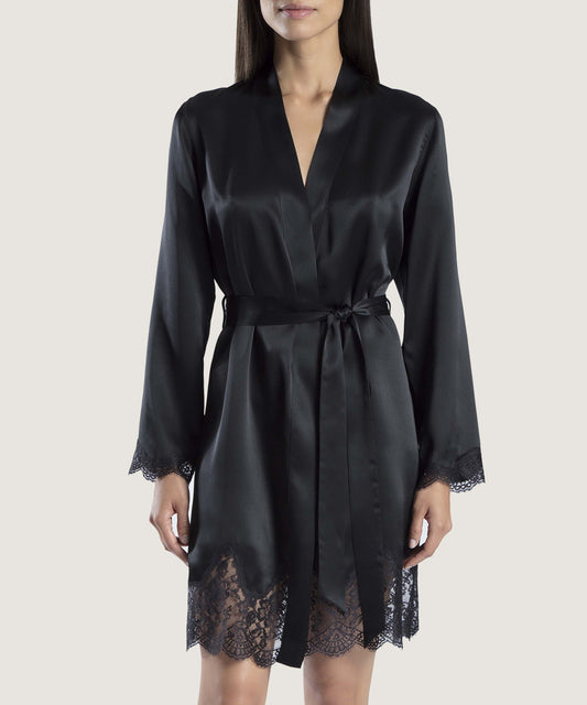 Schwarzer Seiden Kimono mit Spitze von Aubade Paris aus der Serie Toi Mon Amour