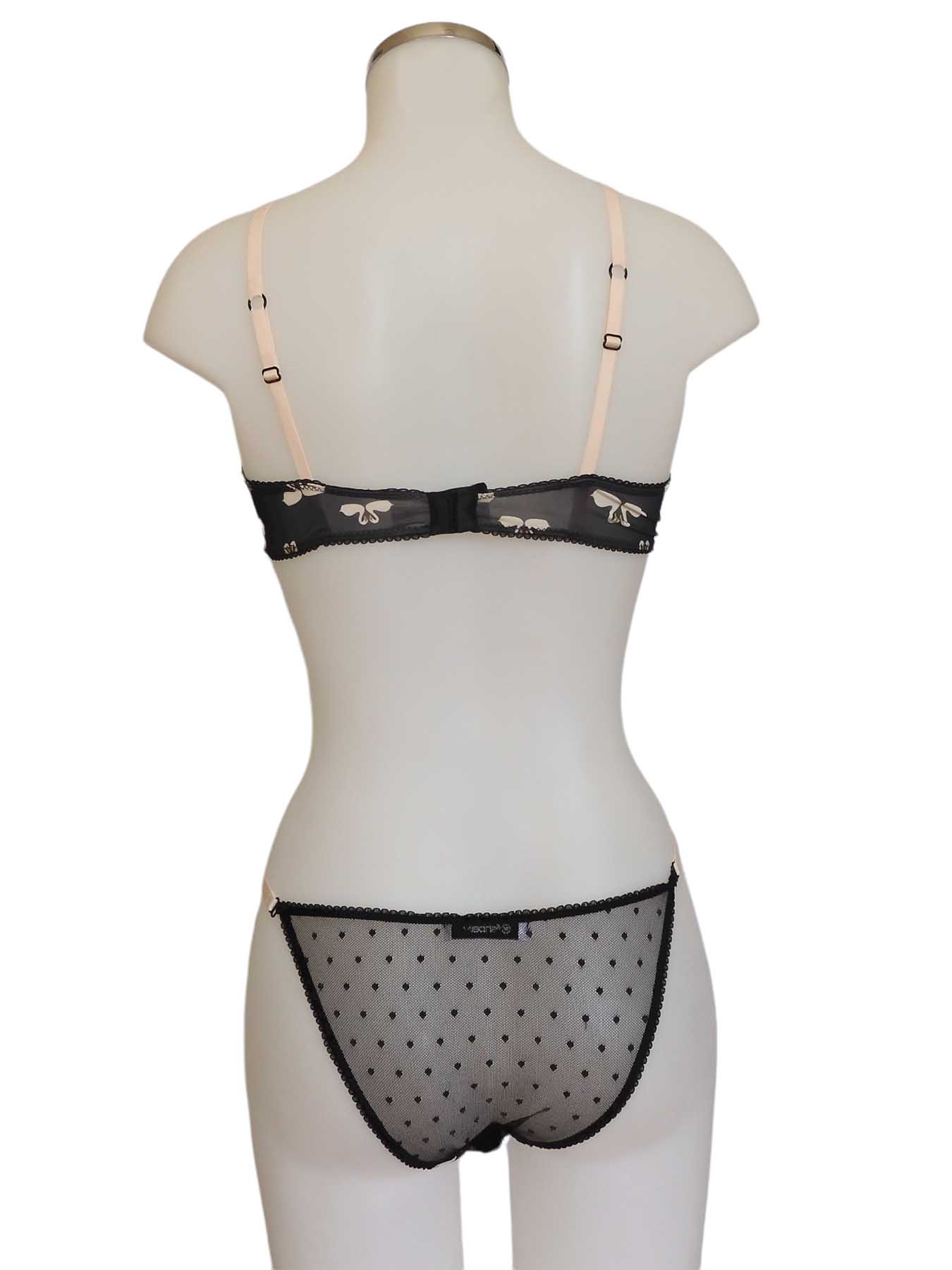 Netzbügel-BH und Tanga-Slip mit Schwänen Rückansicht | fishbelly handmade Lingerie