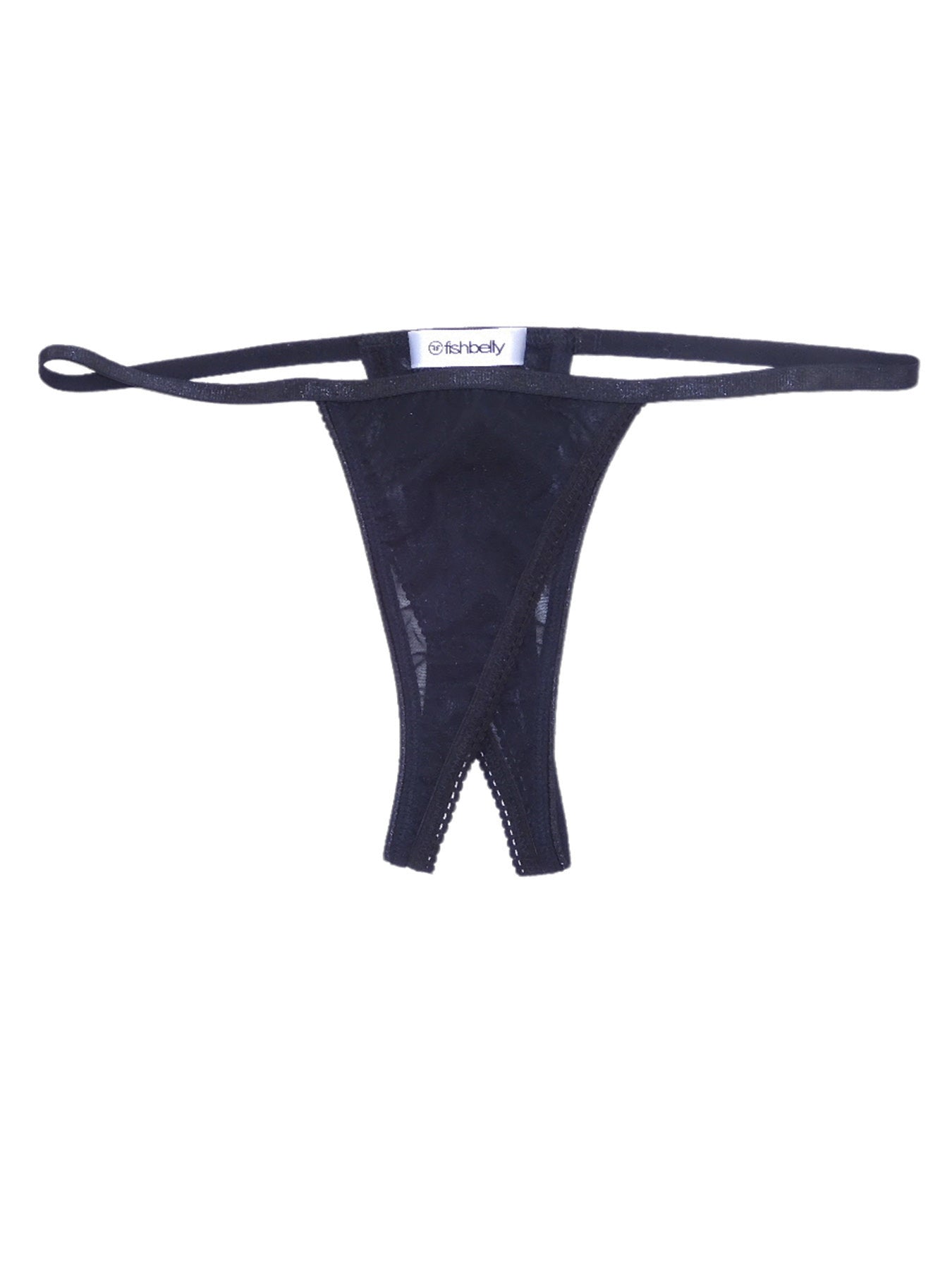 Schwarzer offener Wickelstring ouvert - fishbelly Lingerie handmade in Berlin